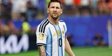 Lionel Messi seen celebrating after scoring goal during FIFA World Cup, WM, Weltmeisterschaft, Fussball 2026 game between national teams of Argentina and Austria Grzegorz Wajda/Ball Raw Images Arlington Dallas Stadium USA Copyright: xGrzegorzxWajdax grzegorzwajda_argentina_austria_2526_3-7