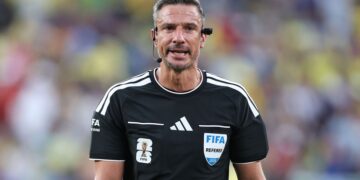 EAST RUTHERFORD, NEW JERSEY - JUNE 13: Referee Slavko Vincic during the FIFA World Cup 2026 Group C match between Brazil and Morocco at New York New Jersey Stadium on June 13, 2026 in East Rutherford, United States. (Photo by Rob Newell - CameraSport via Getty Images)