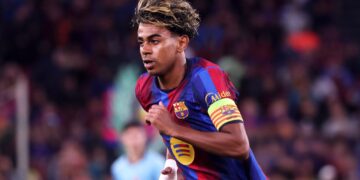Lamine Yamal plays during the match between FC Barcelona and Feyenoord Rotterdam, corresponding to the Matchday 1 of the League phase of the UEFA Champions League 2026-27, played at the Spotify Camp Nou, in Barcelona, on September 9, 2026. (Photo by Joan Valls/Urbanandsport/NurPhoto via Getty Images)